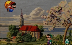 Two brothers reunite after an adventure. Yoshi's Island, circa 1990. (Colorized)